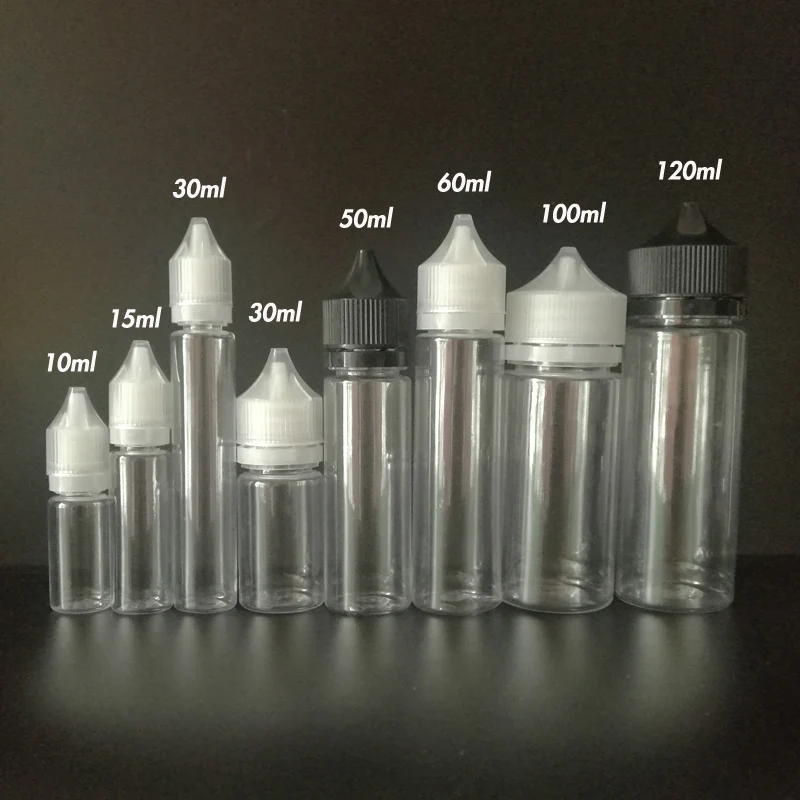 

10Pcs E Liquid Dropper Bottle 10ml 15ml 30ml 50ml 60ml 100ml 120ml Pen Shape PET Refillable Vials With Tamper Evident Caps