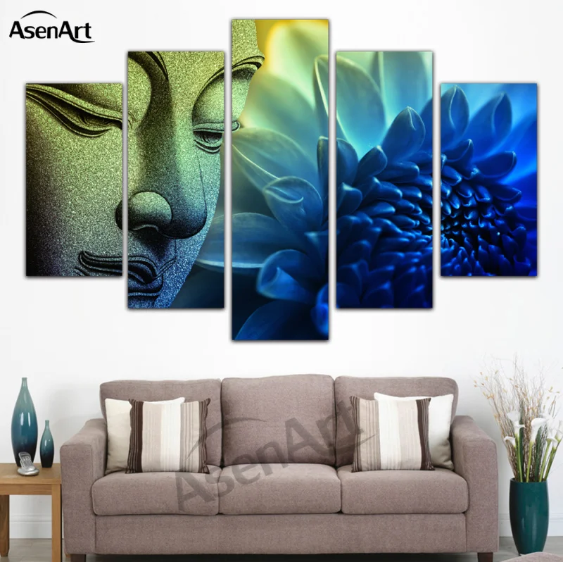 

5 Pieces Buddha Oil Painting Flower Wall Art Modern Multi-picture Combination Canvas Print Artwork Framehouse Decor Unframed