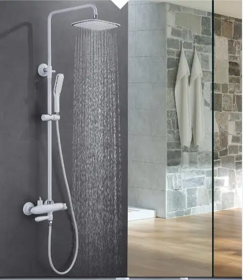 white shower Dofaso роскошная ванная комната Большой Дождь душ смесители золотой душевой набор и черный смеситель для душа все медные белые ванны душ - Цвет: white shower