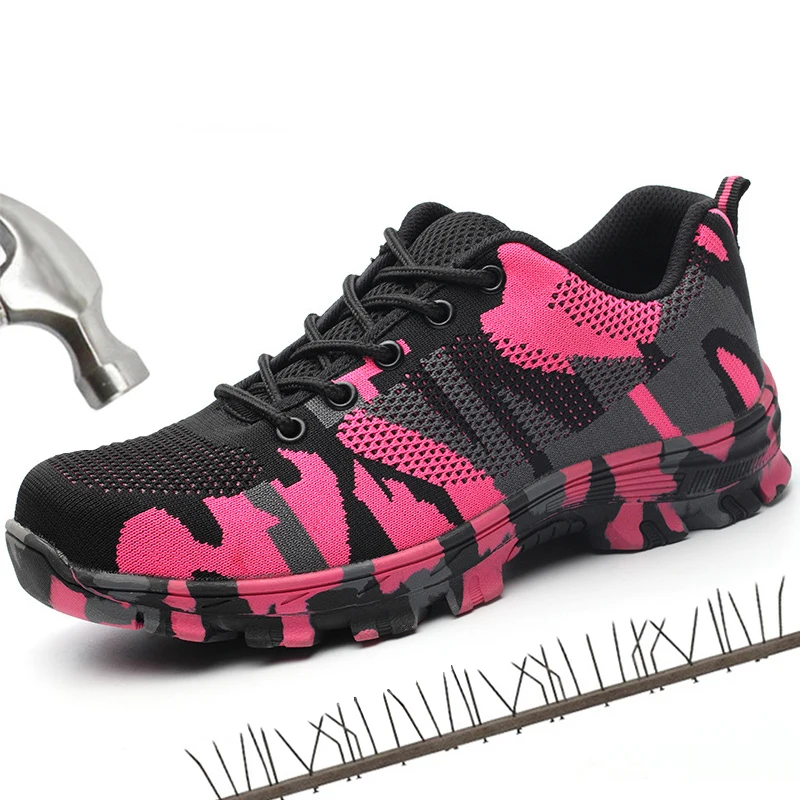 Женские кроссовки со стальным мысом на шнурках для повседневной носки|Женские