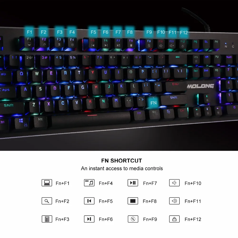 Механическая игровая клавиатура RGB со светодиодной подсветкой 104 клавиши синий