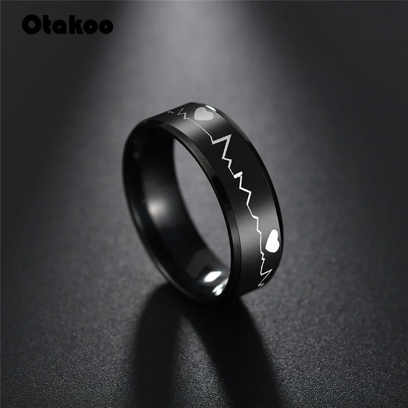 Сердечный ритм Otakoo электрокардиограмма из нержавеющей стали парные кольца