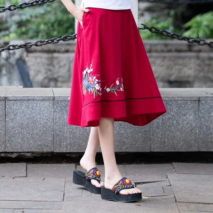 Новая хлопковая и льняная газовая юбка с вышивкой лето 2019 | Женская одежда