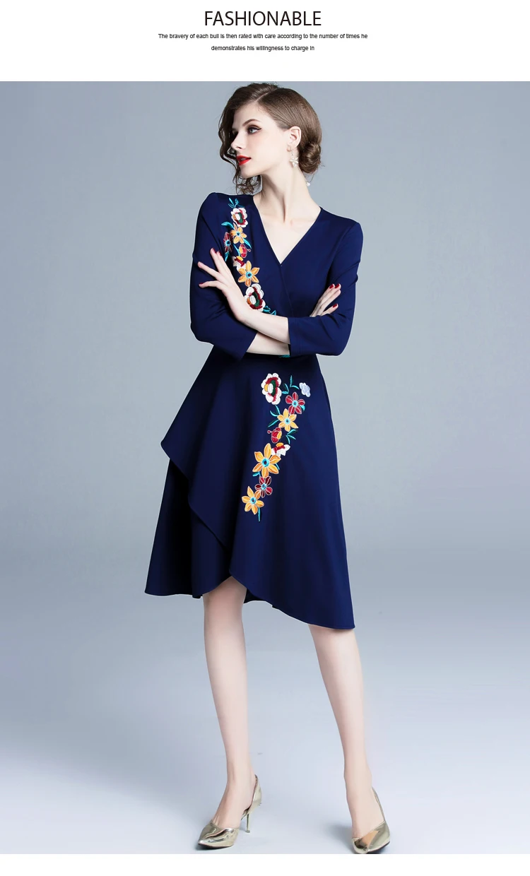 Весеннее голубое платье принцессы с цветочной вышивкой; ropa mujer Verano; коллекция года; рождественское элегантное женское платье миди; вечерние платья; Robe Femme; K9121