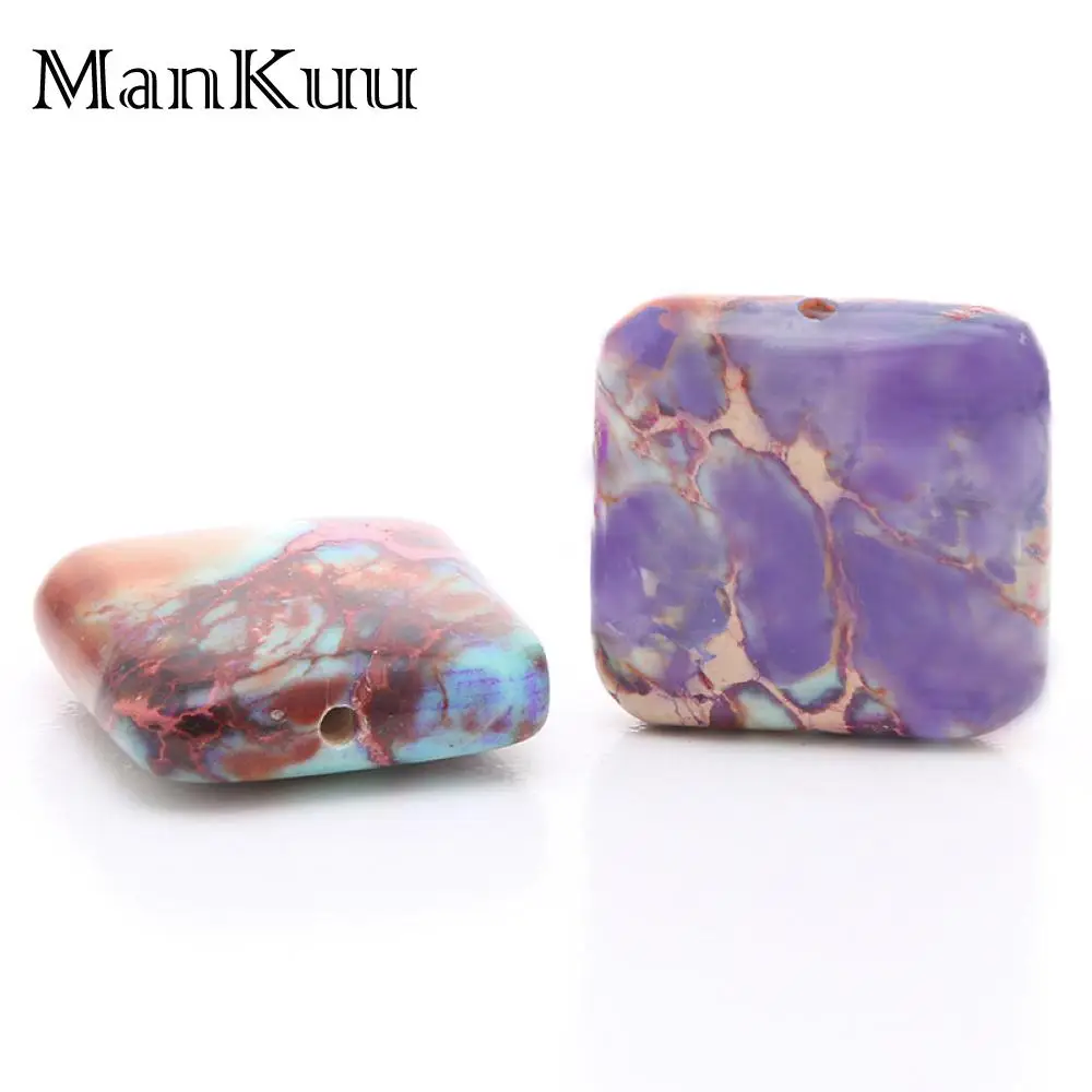 Mankuu 18mm Square Purple Sea Sediment Jaspers Stone Beads For Jewelry Making Drilled Hole Loose DIY Accessories 5pcs/Lot | Украшения и