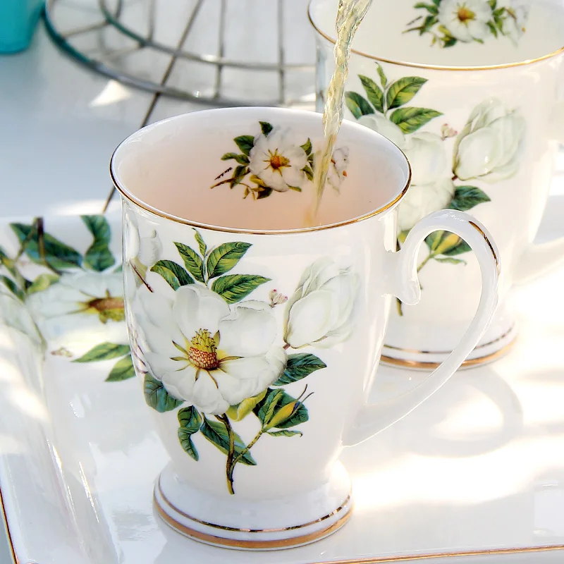300 мл забавные кофейные кружки костяного фарфора с цветочным рисунком винтажные