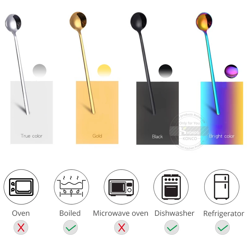 KONCO Ice Tea Spoon Coffee Scoop Mixing Ice Cream Spoon Stainless Steel Cocktail Stirring Bar Accessoriess