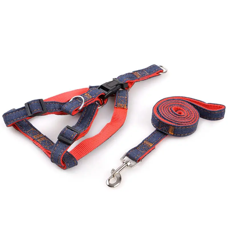 Red Harness Leash Нейлоновая шлейка с поводком для домашних животных, регулируемый поводок для больших собак, поводок для больших собак, L, XL, джинсы для больших питомцев, дышащие, L, XL, синий, черный - Цвет: Red Harness Leash