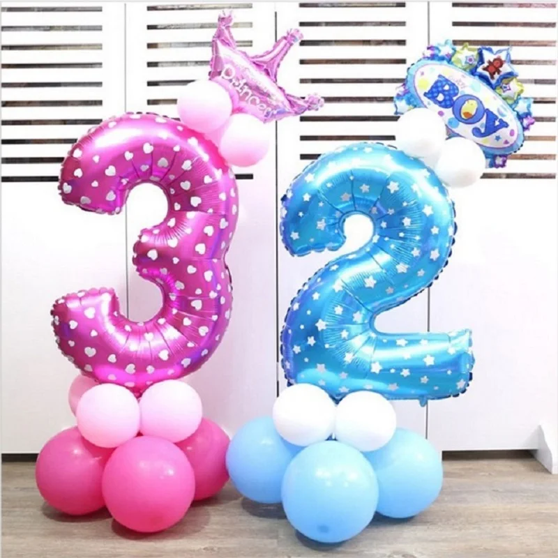 

26pcs Baby Shower Foil Polka Dot Latex Balloons 32 Inch Number Inflatable Helium Balloon Kids 0-9 Birthday Party Decor Stand Set