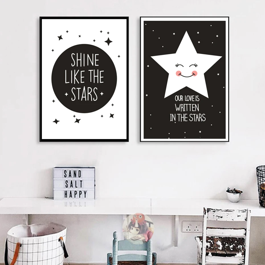 Dream Big Nursery Quote Canvas Paintings Cartoon Poster Print Nordic Black White Wall Art Pictures For Kids Baby Room Home Decor | Дом и сад