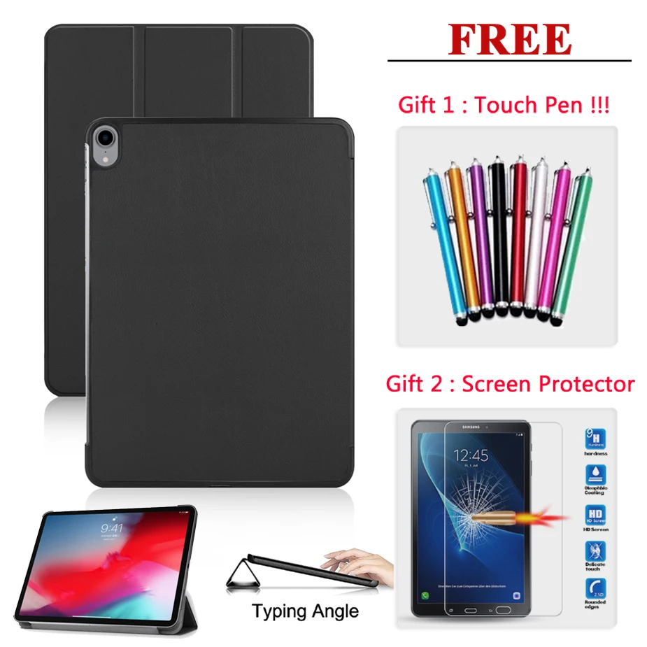 Бесплатная защита экрана стекло + чехол для iPad Pro 11 2018 PU кожаный Умный Магнитный