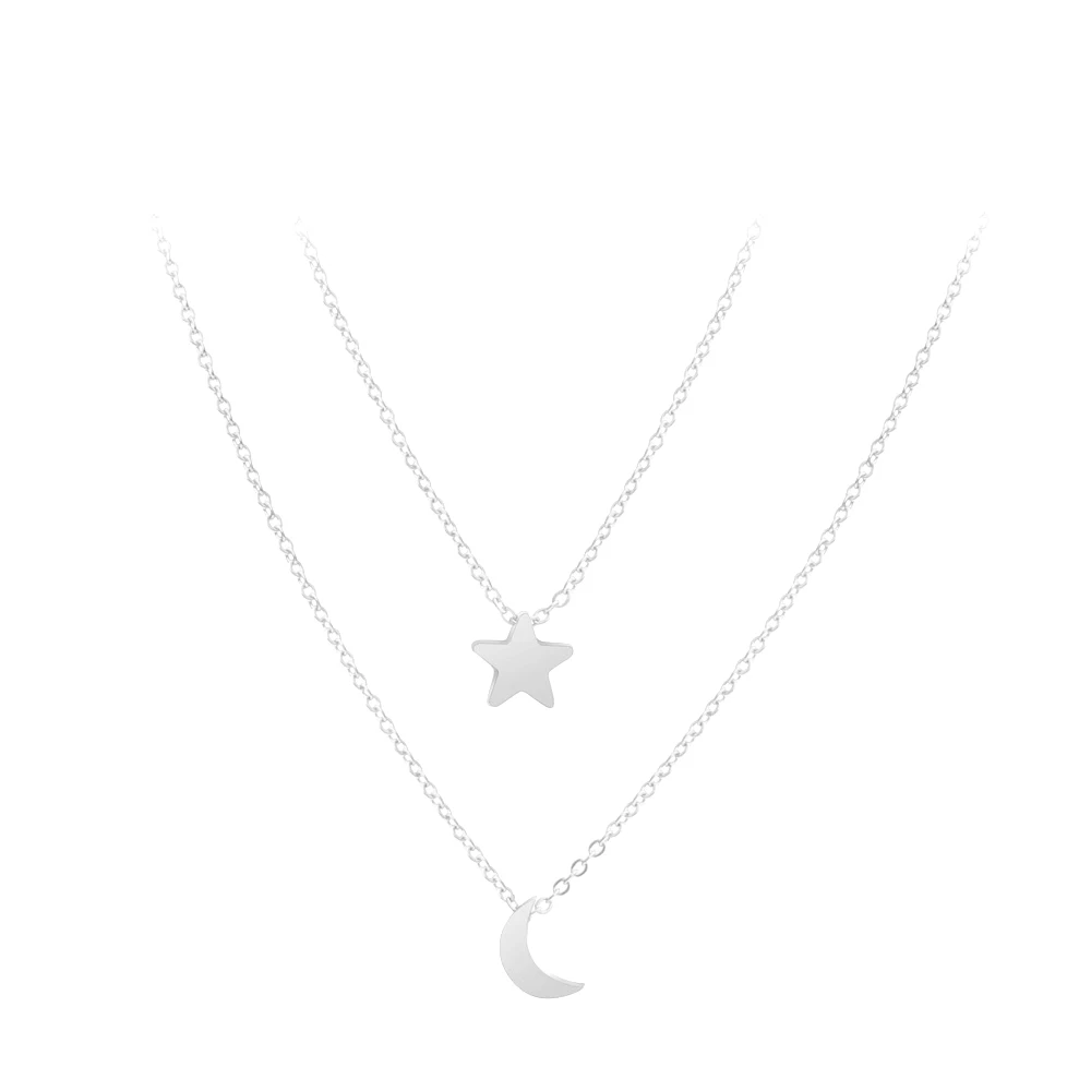 Silver FINE4U N144 крошечное лунное ожерелье с кулоном в виде звезды для женщин из нержавеющей стали цепочка ожерелье Трендовое летнее ювелирное изделие - Окраска металла: Silver