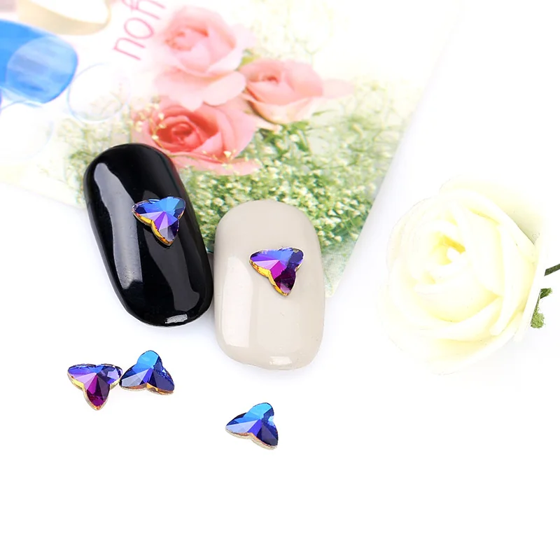 10 шт./упак. красочный листва Дизайн 3D со стразами для ногтей Аксессуары Стекло Flame