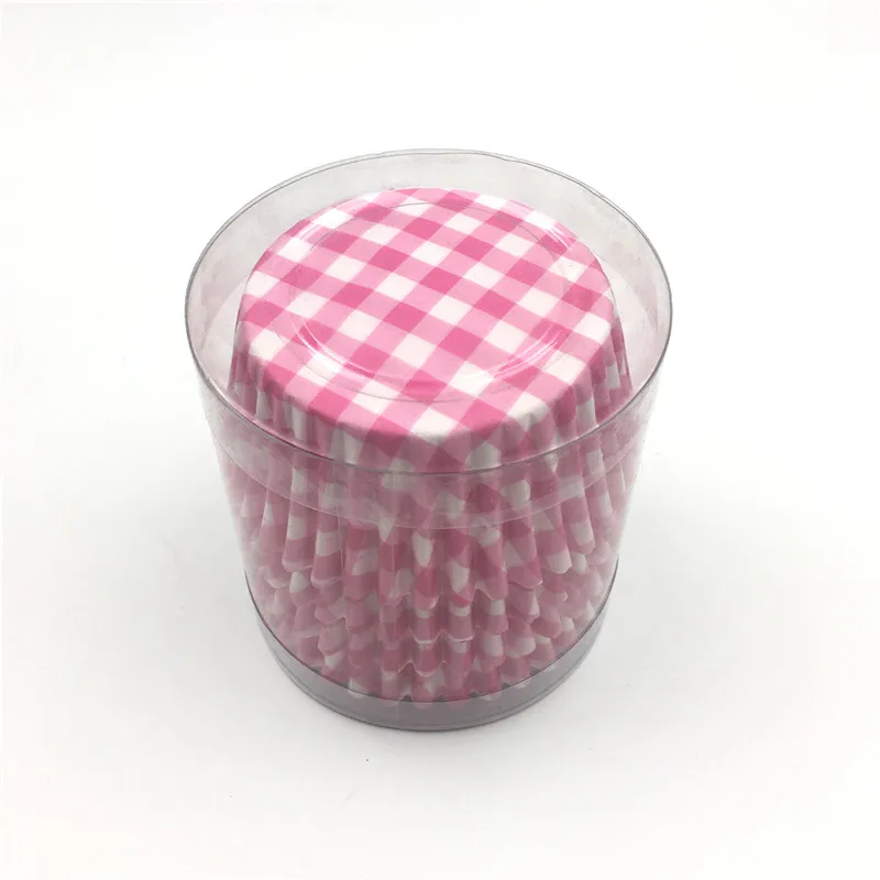 pink 100 шт./лот розового и зеленого цветов в клетку кекс Бумага вкладыш для выпечки Форма для Маффин кекса чашки торт украшения инструменты кекс, набор в коробке - Цвет: pink