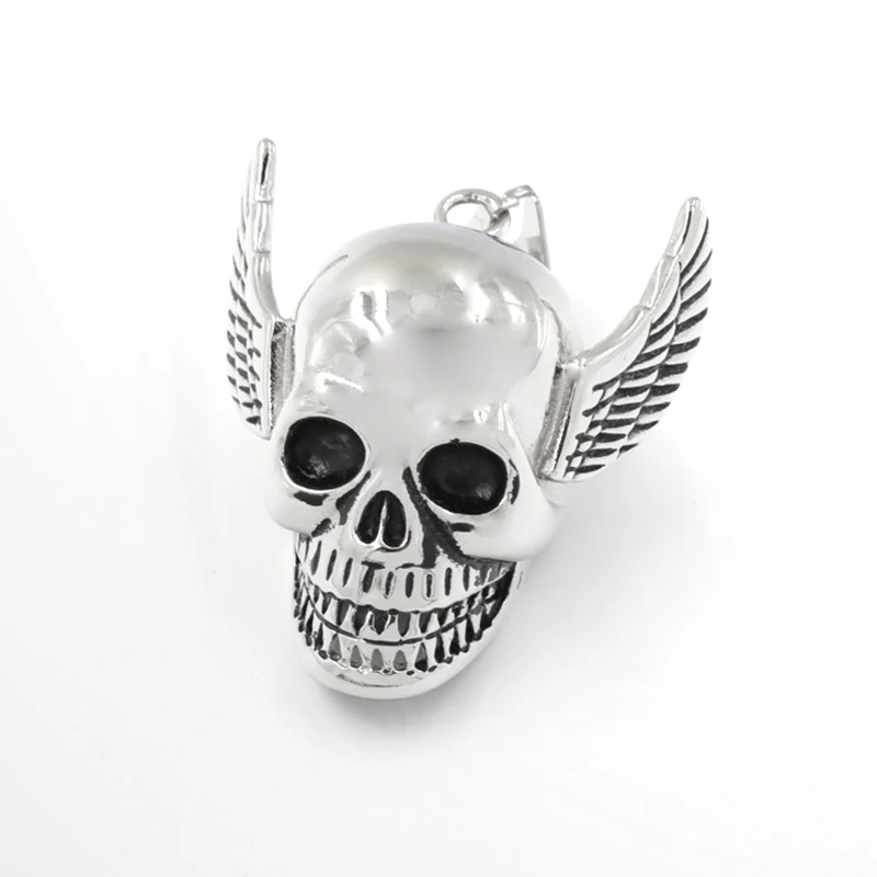 

1 Angel Wings Skull Pendant Necklace Mens Gift Vintage Titanium Stainless steel Punk Rock Necklace Man Boys Skeleton Jewelry