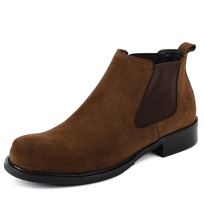 Brown PJCMG/модные мужские Ботильоны из натуральной замши; сезон осень-зима; Мужская обувь без застежки в байкерском стиле; винтажные мужские ботинки - Цвет: Brown