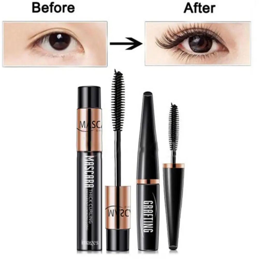 

2pcs Silk Fiber Black Liquid Mascara Thick Curling Waterproof Long Lasting Mascara Volume Eyelash Extension Makeup Cosmetic