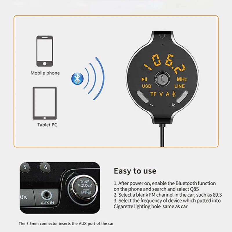 Bluetooth передатчик Автомобильный mp3 плеер Радио Bluetooth Handsfree телефон беспроводной автомобильный FM передатчик пусковое зарядное устройство Q8S