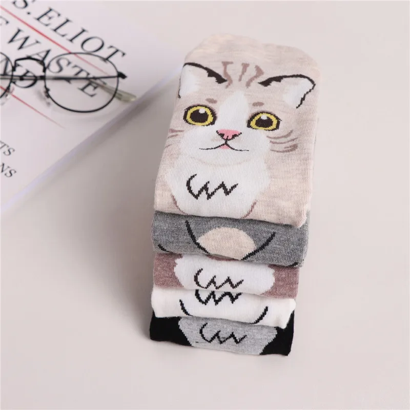 2019 Модные женские носки с 3D рисунком кота полосатые милыми кошачьими принтами