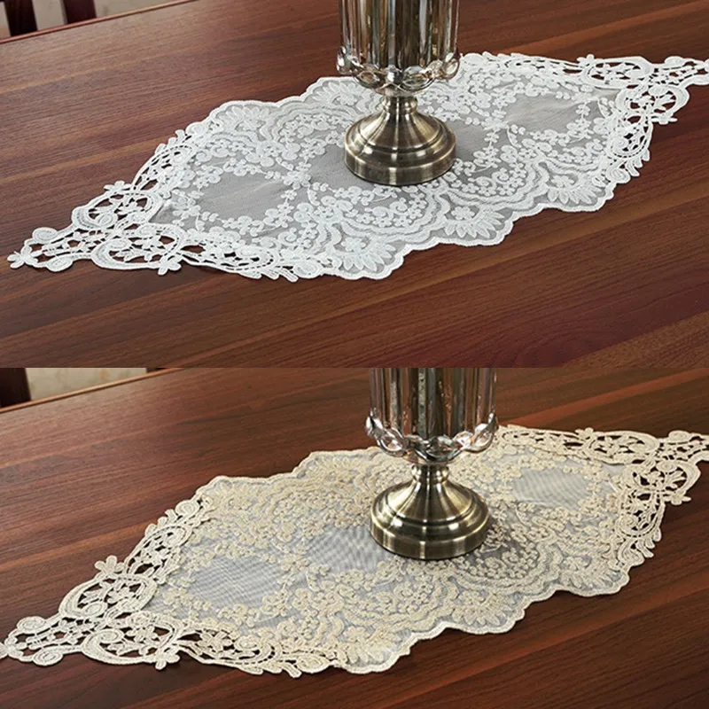 Черная вышивка настольная дорожка элегантная столовая посуда с кружевным