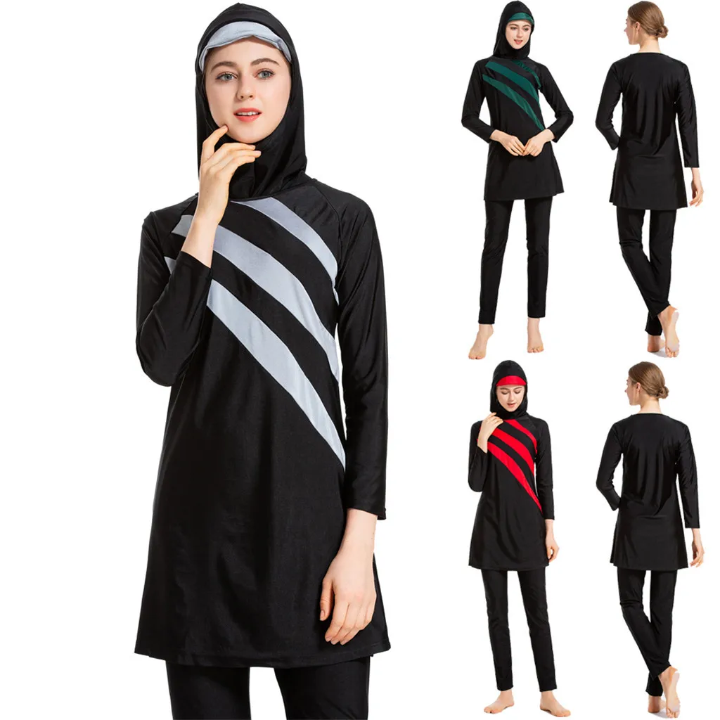 Для женщин мусульманский ванный комплект с кепки печати купальник Женская