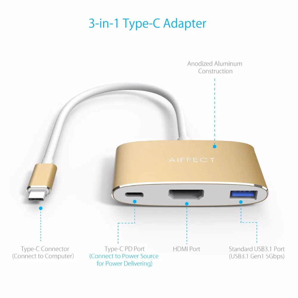 AIFFECT 4 К HD Тип usb C к HDMI USB3.1 PD заряд центром адаптер USB конвертер для ПК ТВ проектор 3in1