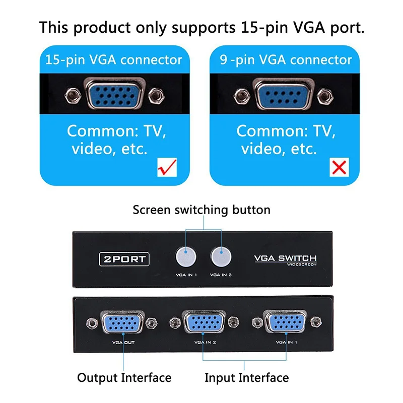 Лидер продаж 15HDF 2-портовый 2 в 1 переключатель коробка двухсторонний VGA видео для