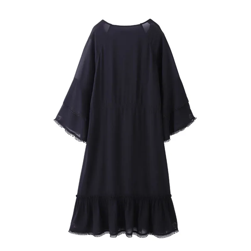 Весенне-летнее женское платье 5XL 6XL 7XL 8XL 9XL 10XL Плюс Размер Бюст 147 см свободное платье большого размера черный цвет