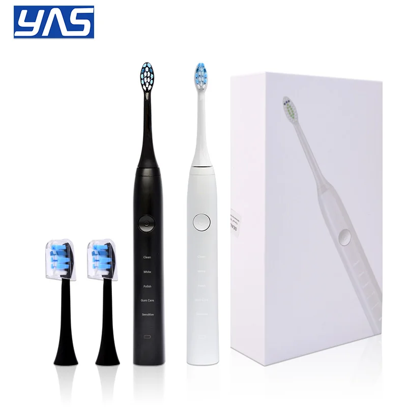 Ultrasonic Sonic Electric Toothbrush 5 Modes Rechargeable USB Charging IPX7 Waterproof 2pcs Heads for Adults Deep Clean