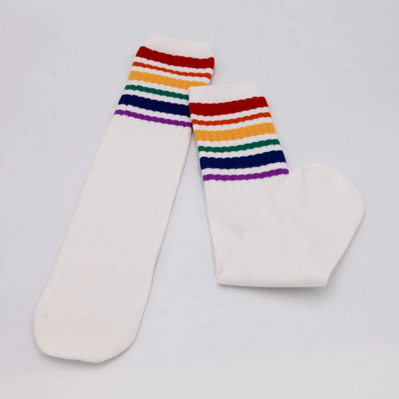 New arrival fashion baby Kids Knee High Socks For Girls Boys Football Stripes Cotton Sports white black socks Old School