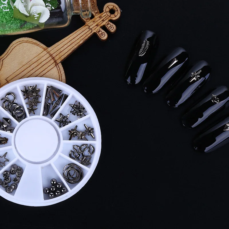 Горячая 1 коробка панк заклепки наклейки для ногтей Черный Металлический Маникюр