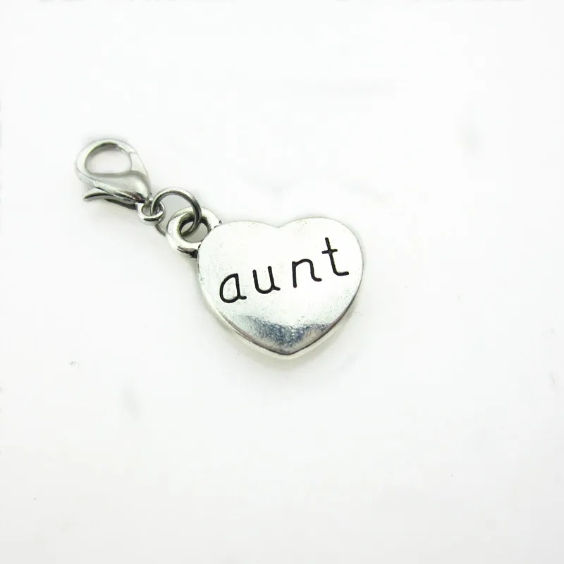 

Hot selling 20pcs/lot silver aunt heart dangle charms lobster clasp charms for glass floating lockets