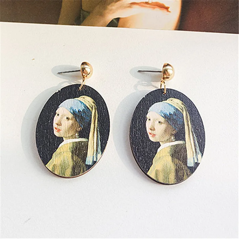 Овальные деревянные серьги в стиле ретро с масляной росписью для девушек новые