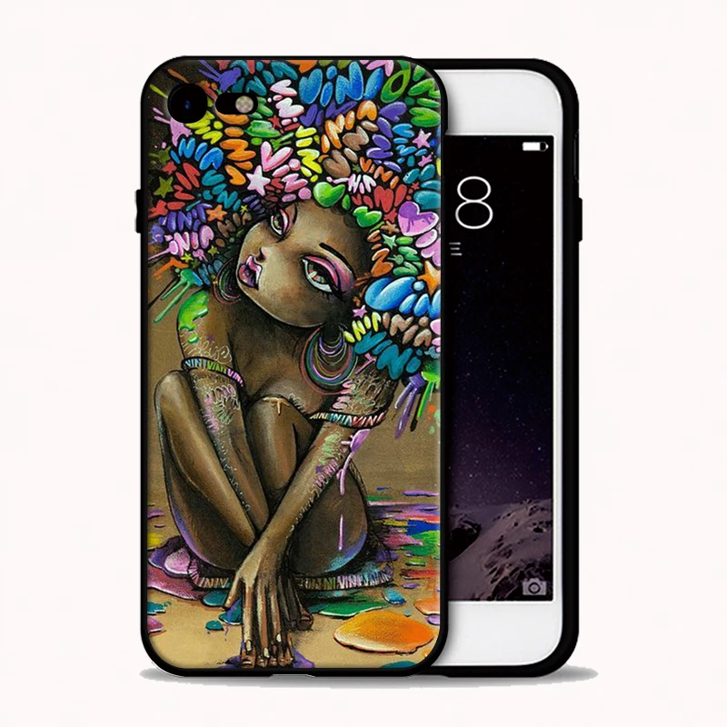arrivals for funda iPhone 7 case 5 5S SE 6 6S 8 Plus X cover Afro Girls Art Picture Black Soft Silicone Case |