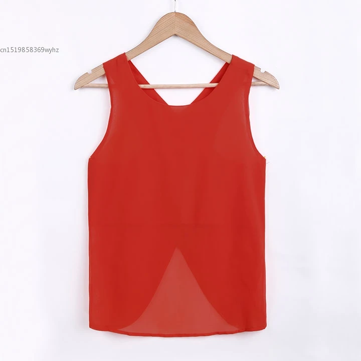 Новые женские модные Летняя Блузка шифон Повседневные рубашки Sexy Back ремень Майки