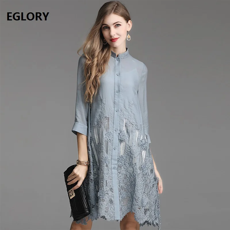 Top Quality Dress New 2019 Spring Summer Plus Size Dress 4XL Size Women Hollow Out Embroidery Vintage Long Shirt Dress Female