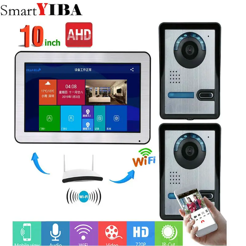 10-дюймовый проводной/Wi-Fi умный IP-Видеозвонок SmartYIBA система внутренней связи