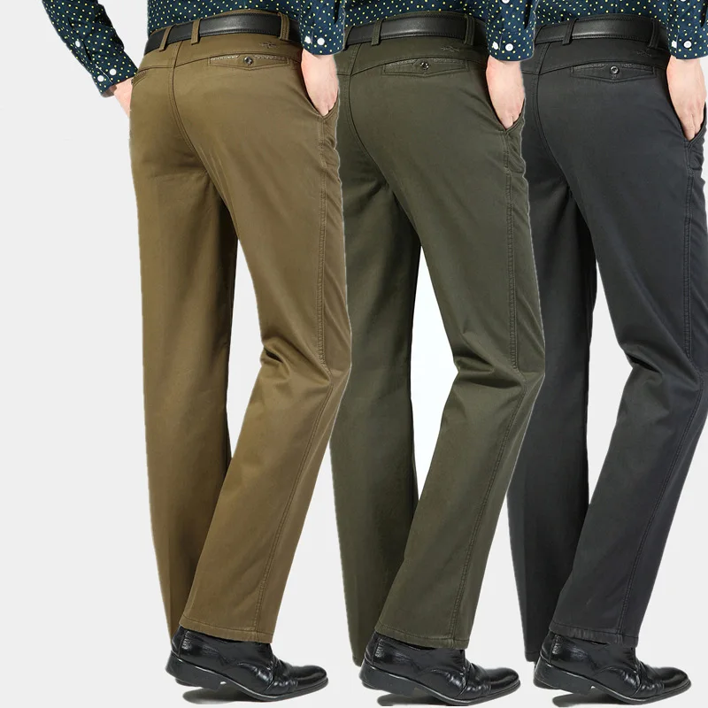 

Autumn Men Cotton Pants Slim Casual Business Pants Regular Straight Pants Black Army Green Men Fashion Big Size Casual Trousers