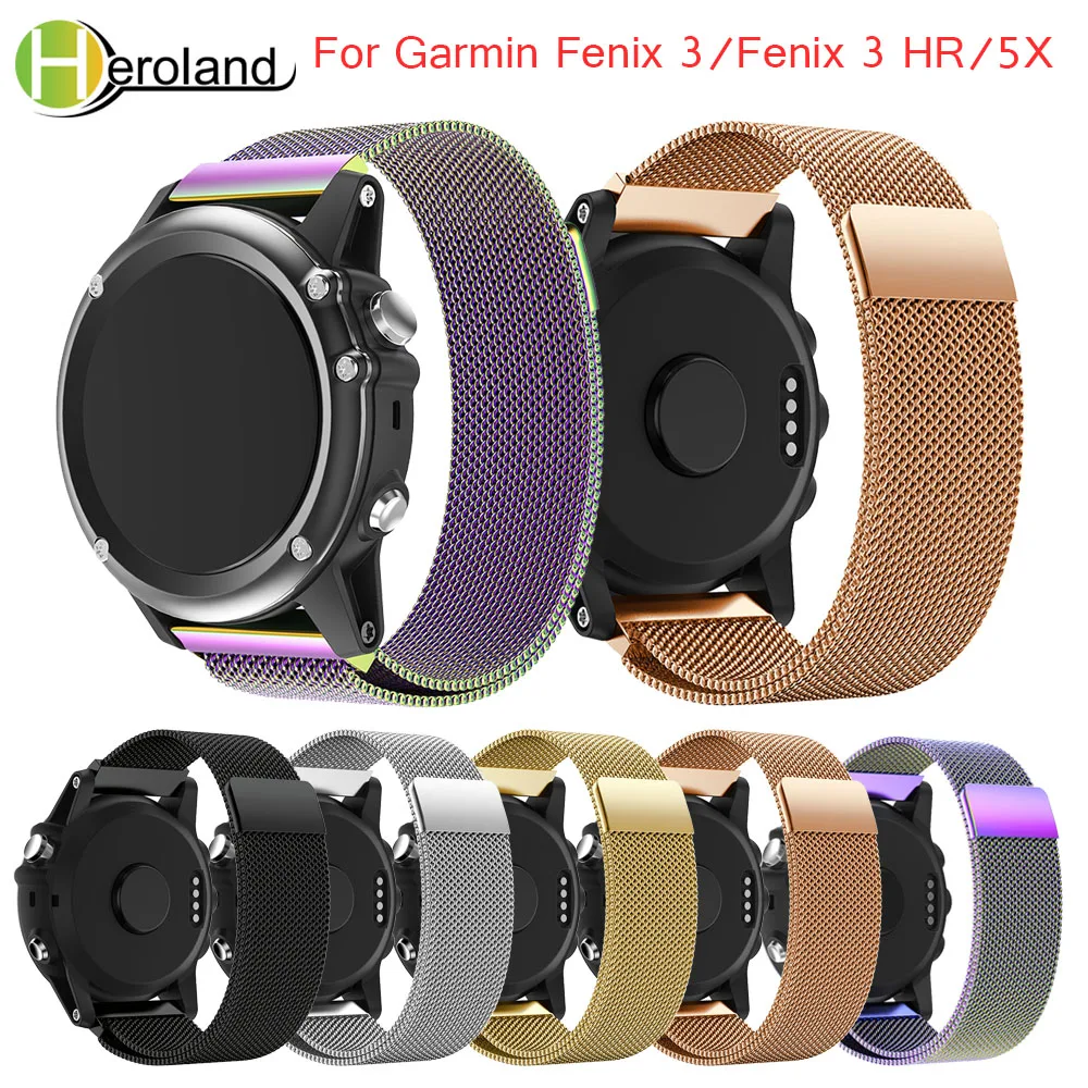 26 мм для Garmin Fenix 3/Fenix 3 HR/5X бандмиланская Магнитная Петля ремешок для часов Замена нержавеющей стали магнитный черный