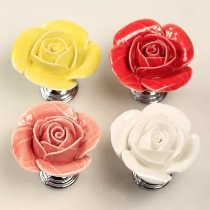 

10pcs Vintage Rose Flower Ceramic Knob Cabinet Drawer Kitchen Cupboard Pull Handle