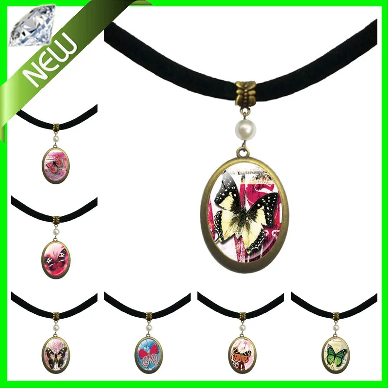 Красивая бабочка длинное жемчужное ожерелье Пара кулон насекомые Шарм ювелирные