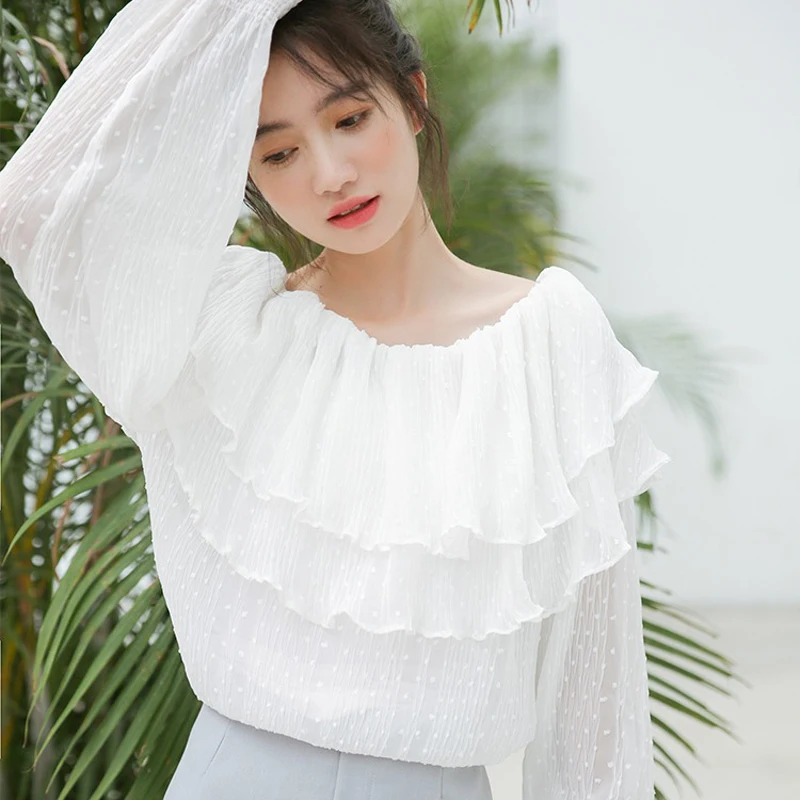 EXOTAO одежда с длинным рукавом без бретелек для женщин шифон Твердые Блузки