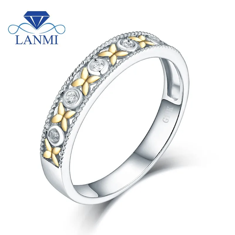 Обручальное кольцо в виде цветка с бриллиантами, Настоящее золото 14 к, два тона, для пары, юбилей, хорошее ювелирное изделие, вечерние, подарок
