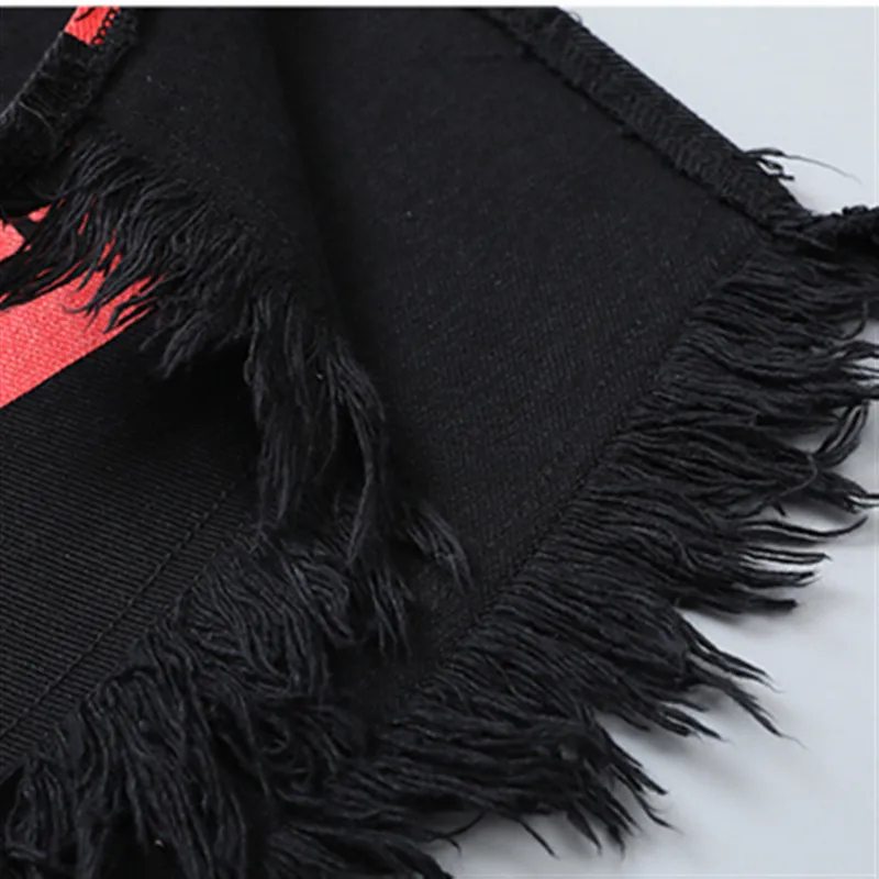 Для женщин мыть без рукавов Длинный джинсовый пиджак куртка с модным принтом