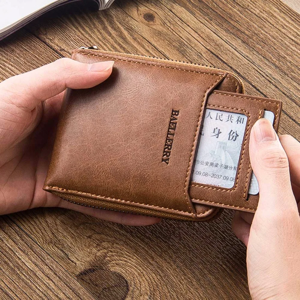 Baellerry PU Leather Men Wallets Zipper Card Holder Sample Solid Wallet Coin Pocket High Quality Male Purse cartera | Багаж и сумки