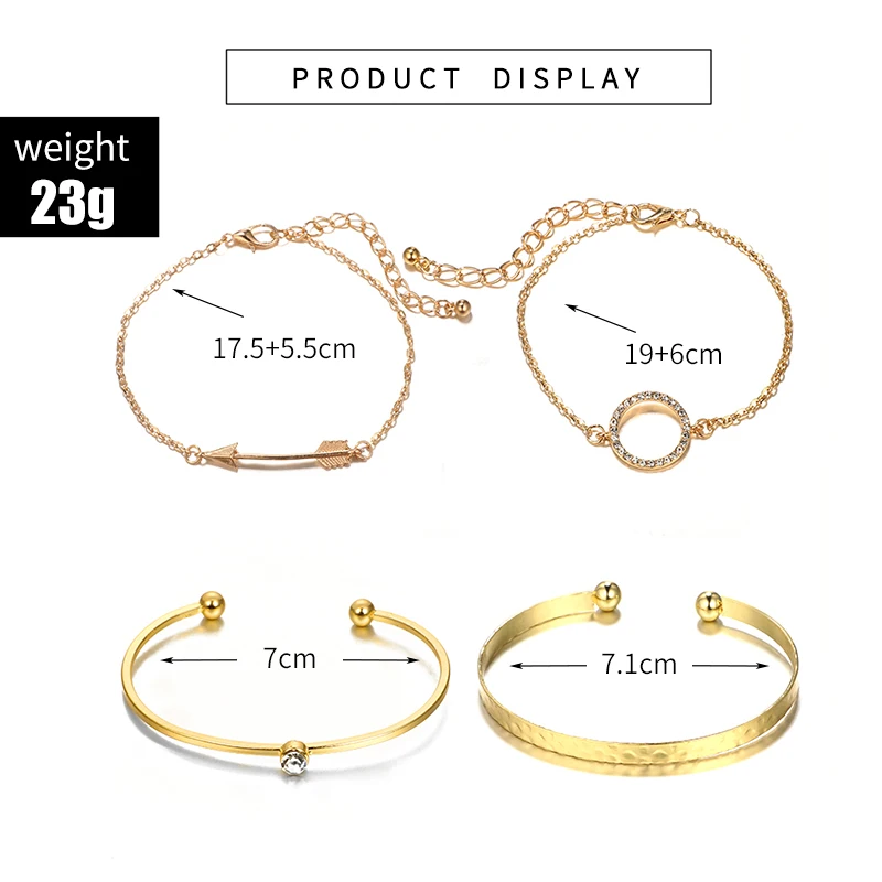 Docona Bohemia Geometric Crystal Circle Bracelets Set Gold Arrow Chain Bracelet for Women Alloy Adjustable Bangle 6845 | Украшения и