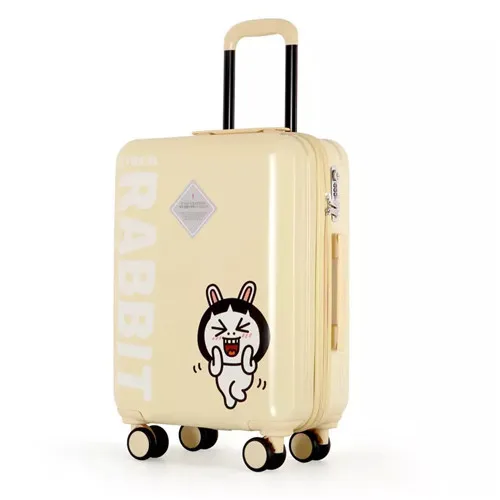 light yellow KLQDZMS мультфильм чемодан на колёсиках Spinner Тележка студентов чемодан колеса 20 дюймов для женщин кабина Дорожная сумка на колесах - Цвет: light yellow