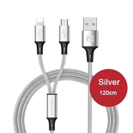 NOHON 3 в 1 8Pin type C Micro нейлоновый USB кабель для iPhone 8X7 6 6S Plus iOS 10 9 8 samsung Nokia USB кабели для быстрой зарядки шнур - Цвет: 2-IN-1 Silver