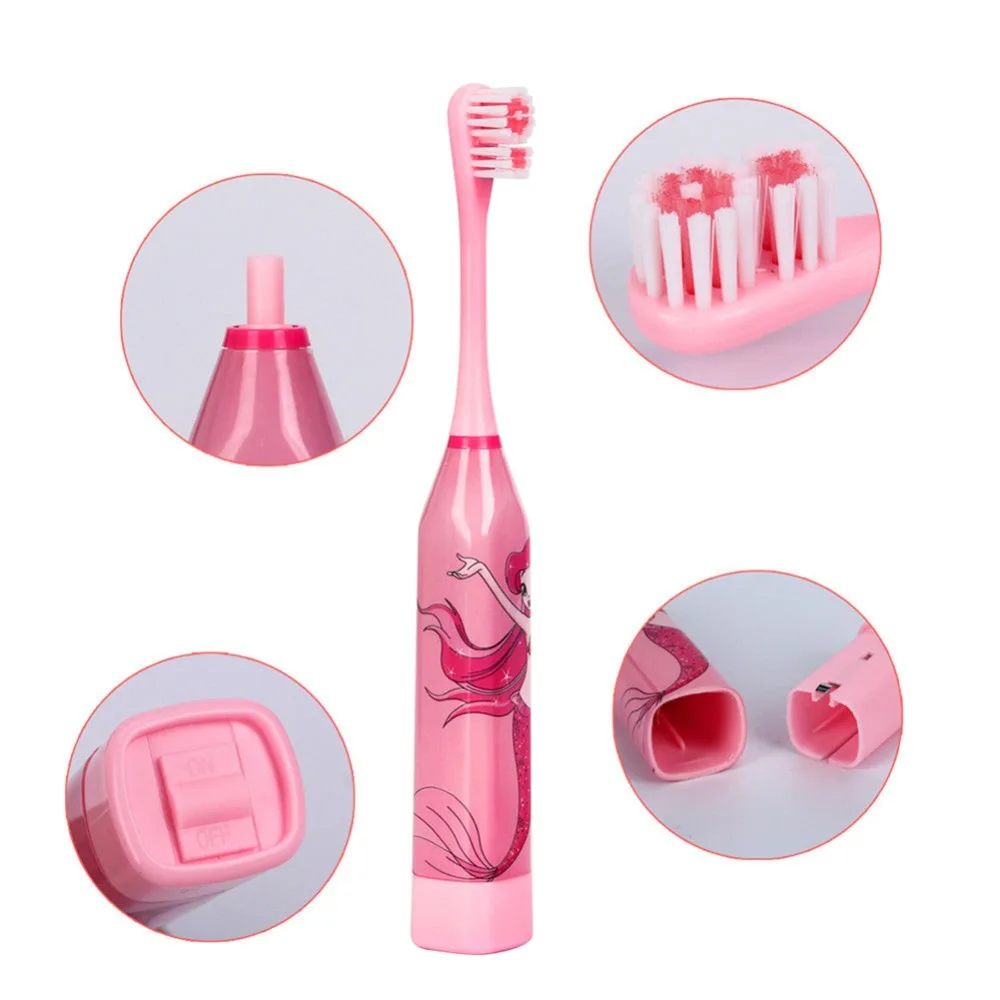 Electric Toothbrush Cartoon Pattern Ultrasonic Waterproof Tooth Brush Double-sided Teeth For Kids with 2pcs Head | Красота и здоровье