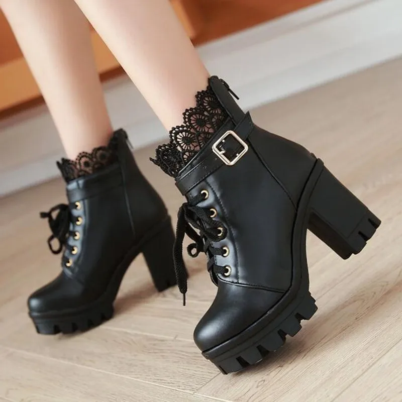 OLOMM winter new high heel thick shoes Martin boots with waterproof platform large size white women's 35-43 LL-111 | Обувь